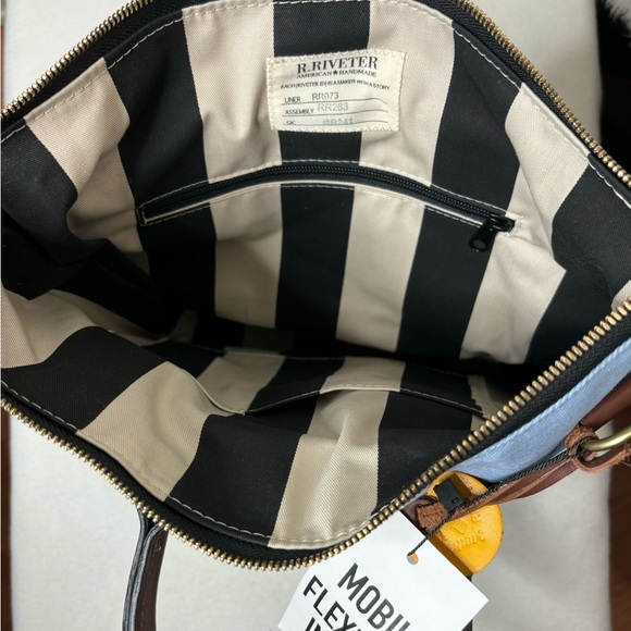 R. Riveter Otto Signature Light Blue Canvas Brown Leather Satchel w/ S. Case NWT - Picture 6 of 8